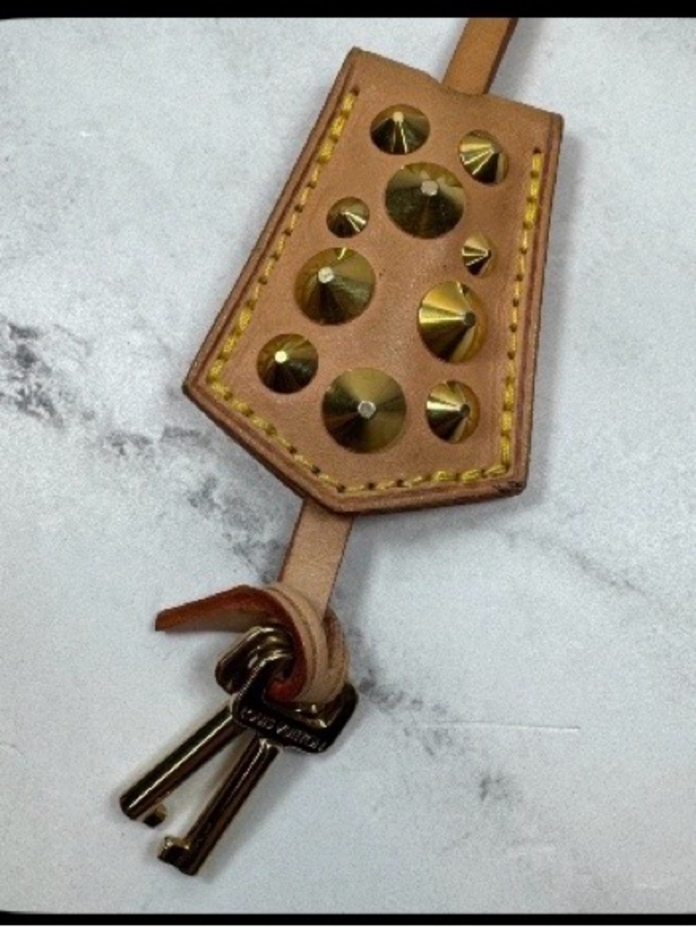 Leather Studded Key Fob - Brown